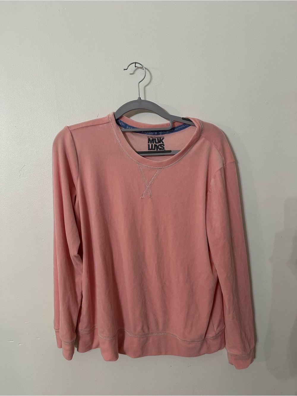Muk Luks Pink Pullover Sweatshirt with Navy Logo